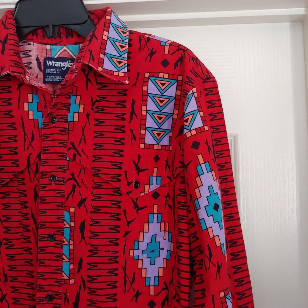 Wrangler Cowboy Cut Long Tails Western Rodeo Native Aztec Button Shirt 16-34 - Picture 3 of 10